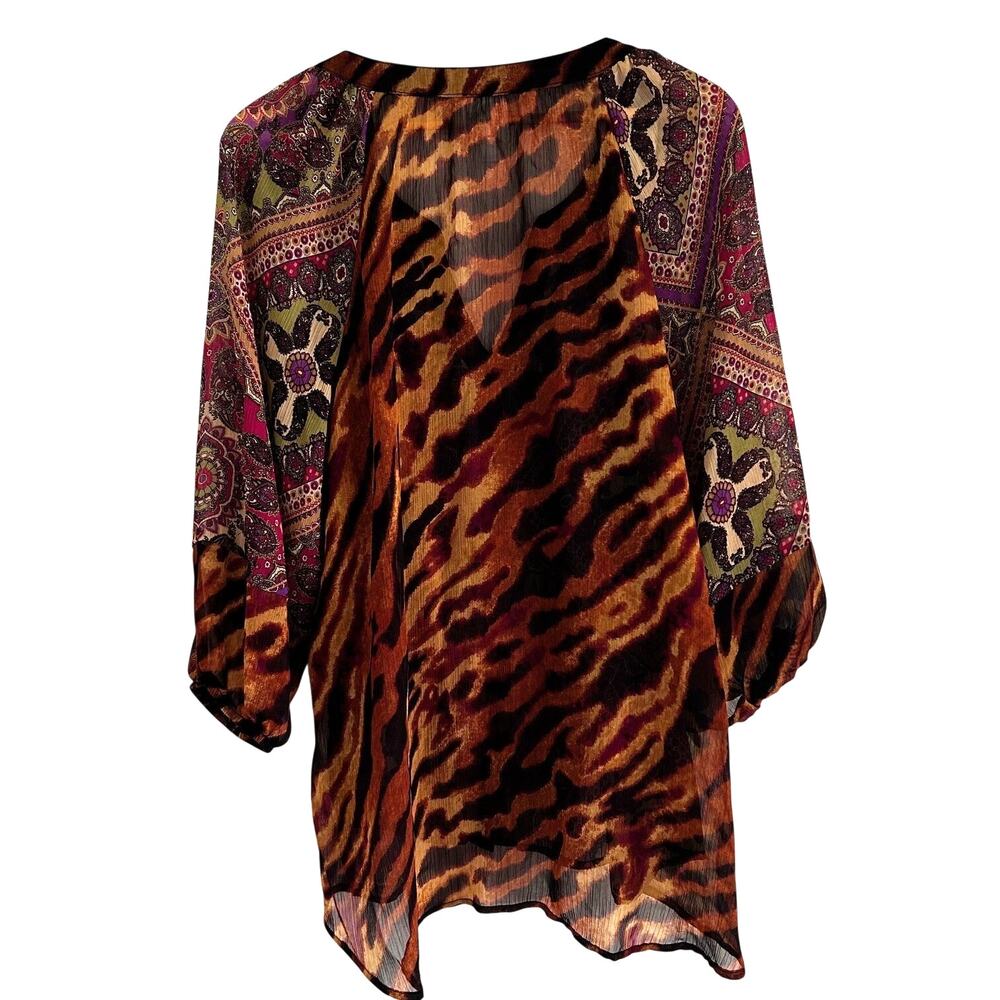 Fig & Flower Blouse Womens 2X Sheer Paisley Boho Peasant Top Mixed Print Plus - Picture 7 of 9